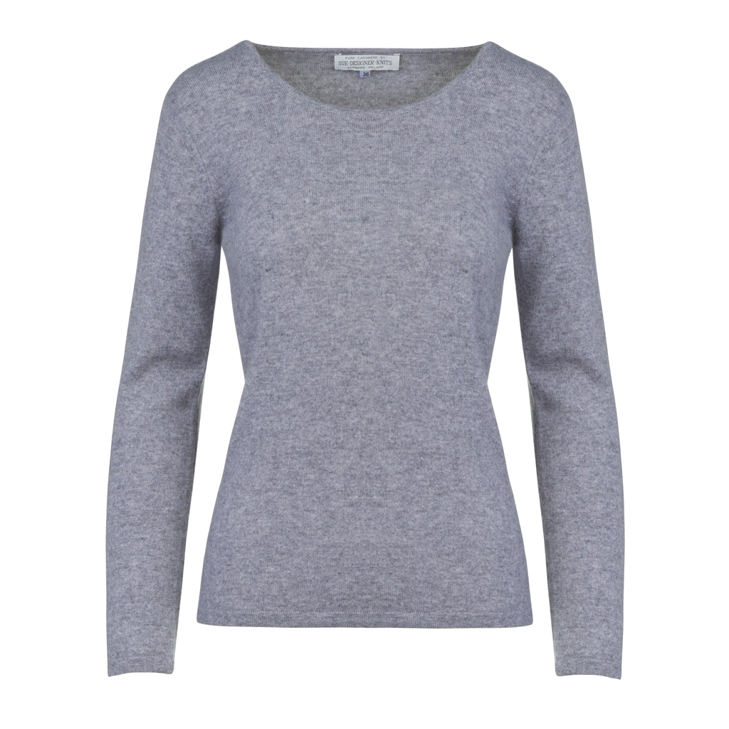 Women's Scoop Neck Cashmere Sweater in Silver Grey