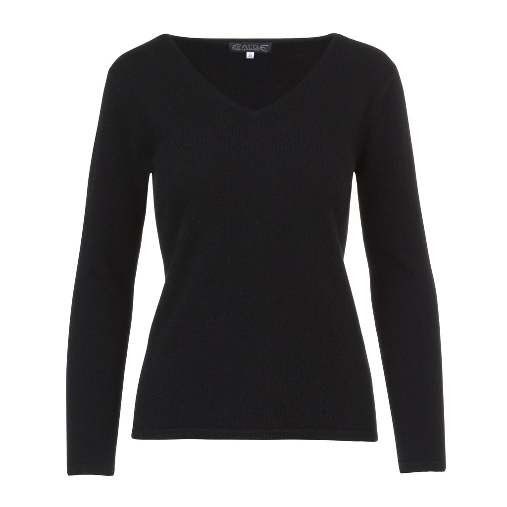 Women's V-Neck Cashmere Sweater in Black