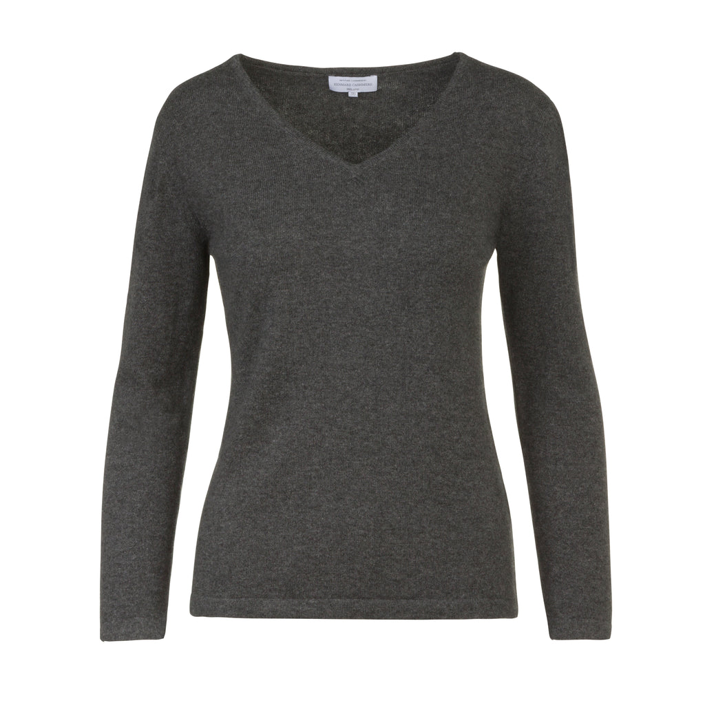 Women's V-Neck Cashmere Sweater in Charcoal Grey