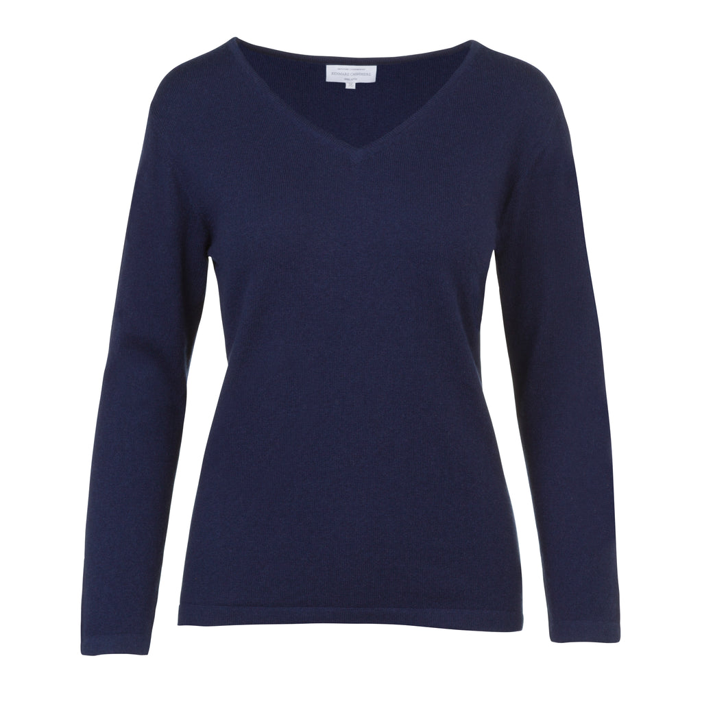 Women's V-Neck Cashmere Sweater in Navy