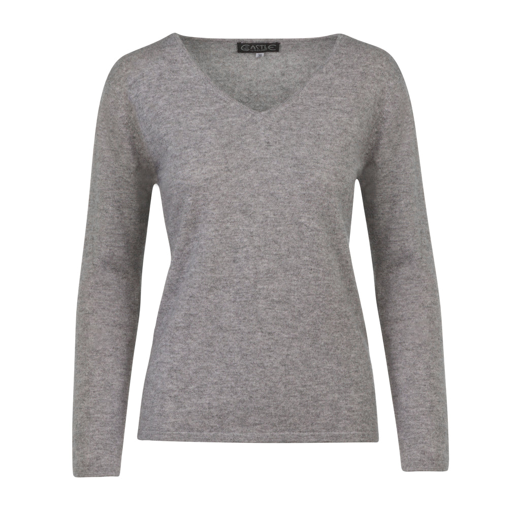 Women's V-Neck Cashmere Sweater in Silver Grey