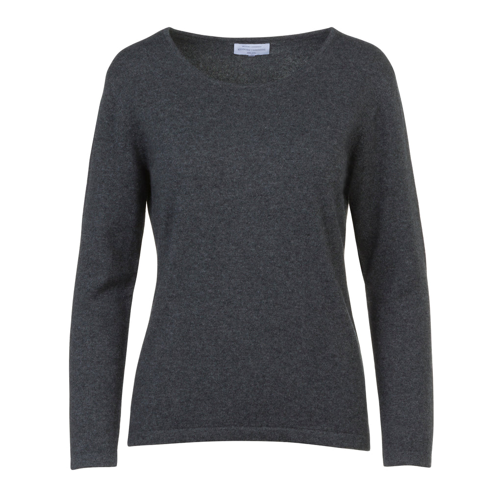 Women's Scoop Neck Cashmere Sweater in Charcoal Grey