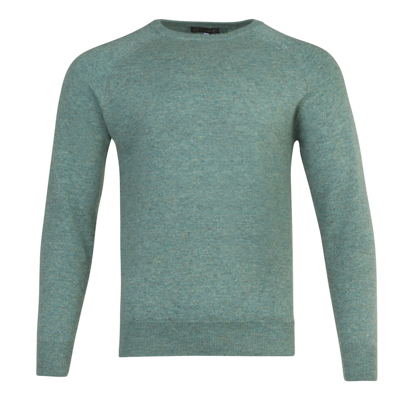 Men’s sea green cashmere crew neck sweater by Kenmare Cashmere