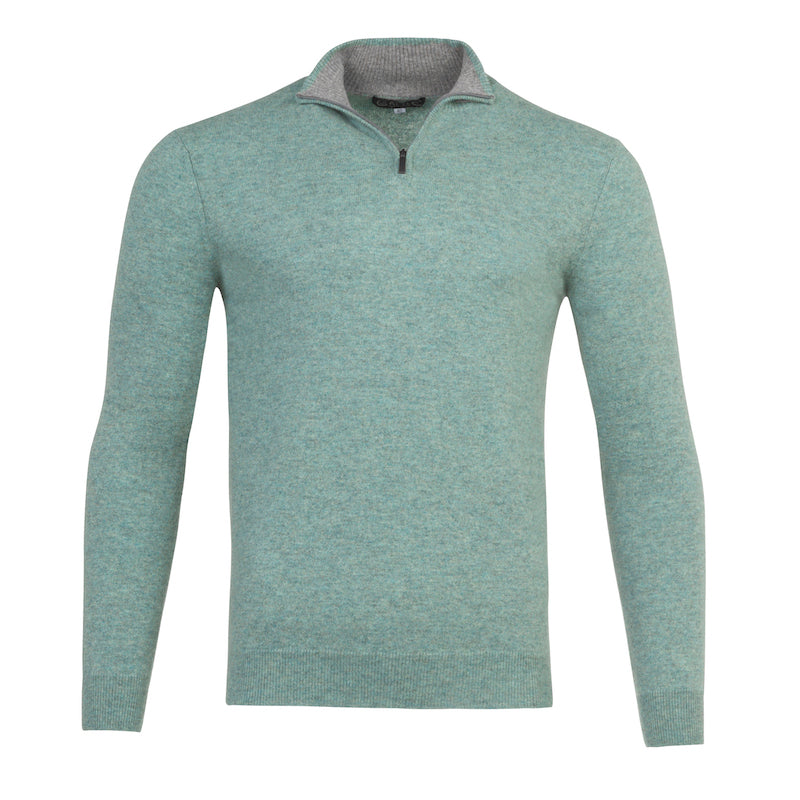 Men’s sea green cashmere half zip sweater by Kenmare Cashmere
