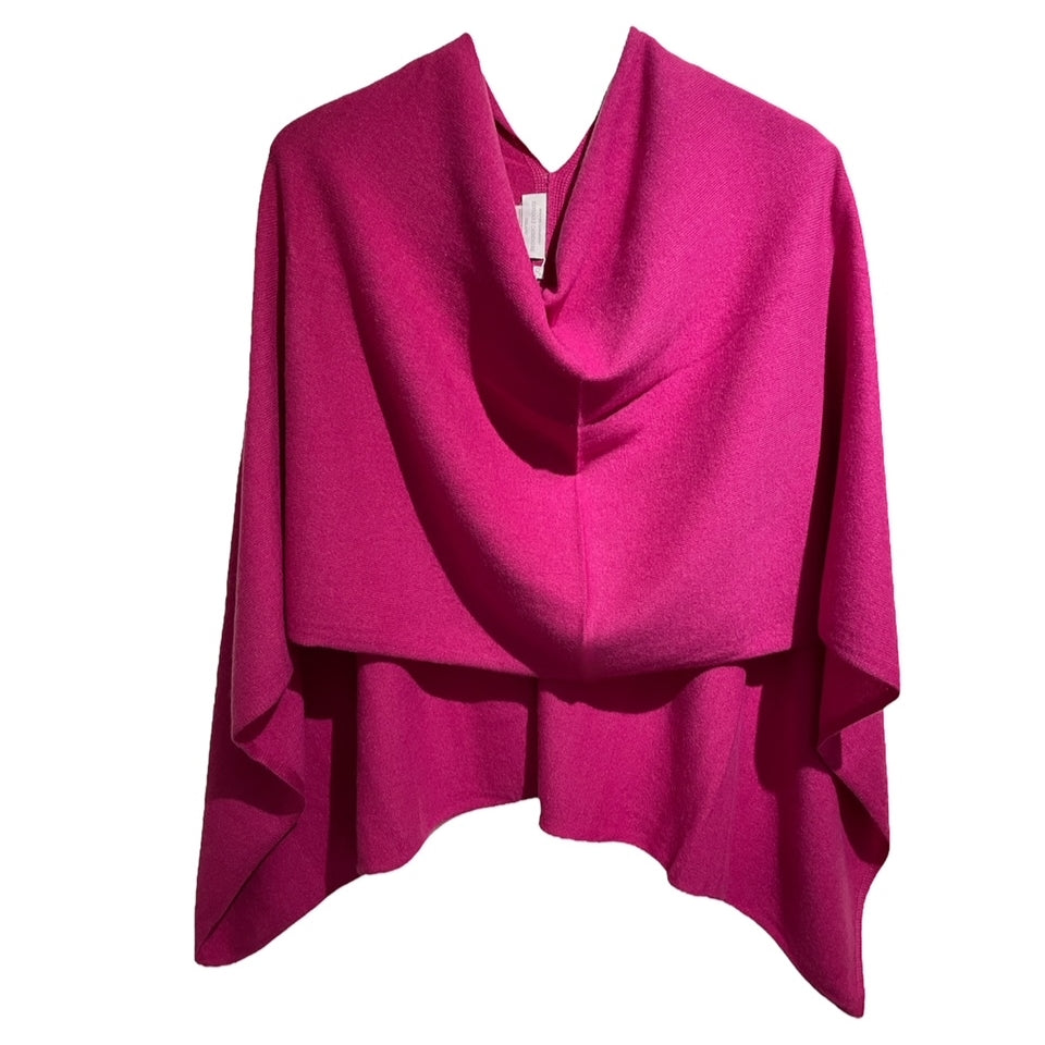 ladies pure cashmere poncho shawl in magenta cerise pink