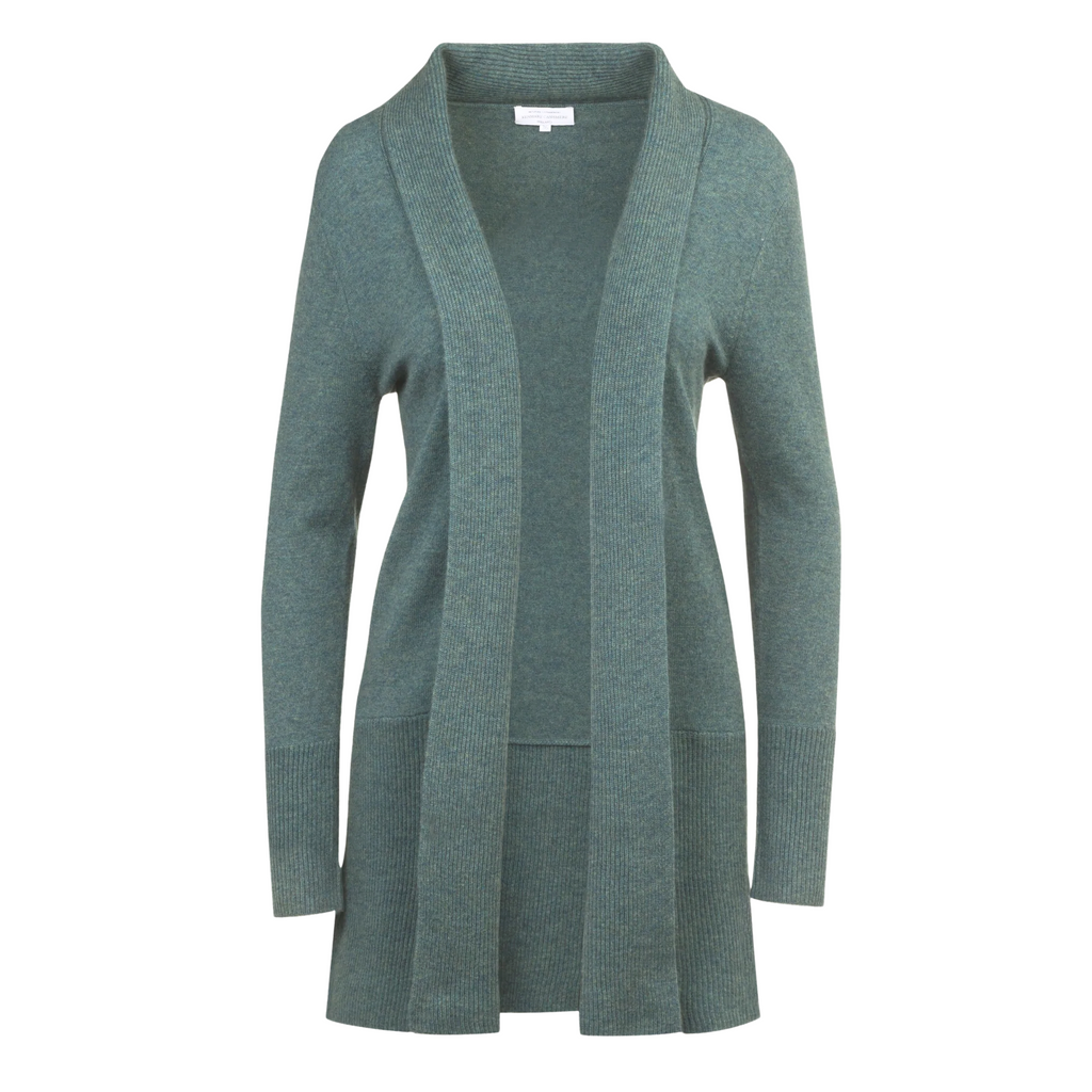 Women’s sea green cashmere long cardigan by Kenmare Cashmere
